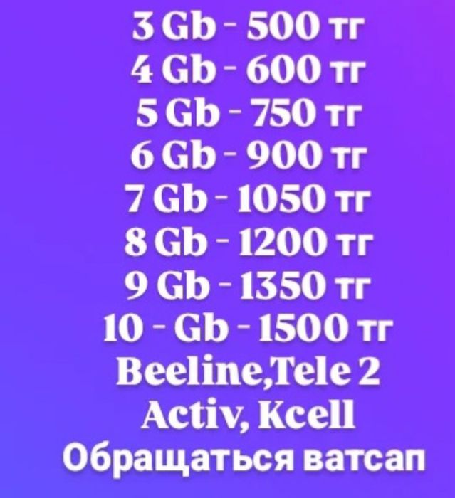 Гигабайты продаю на Билайн Актив Теле 2 Кейселл