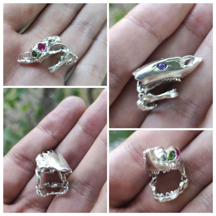 Кулон акула серебро рубин аметист корунд