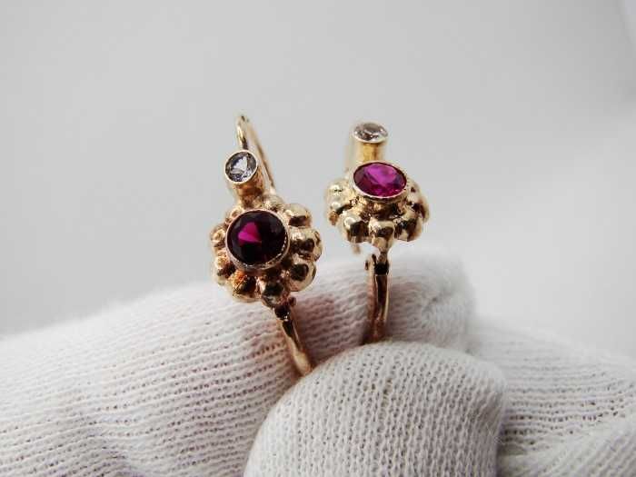 cercei aur retro 14k cu rubelit si cristal de stanca