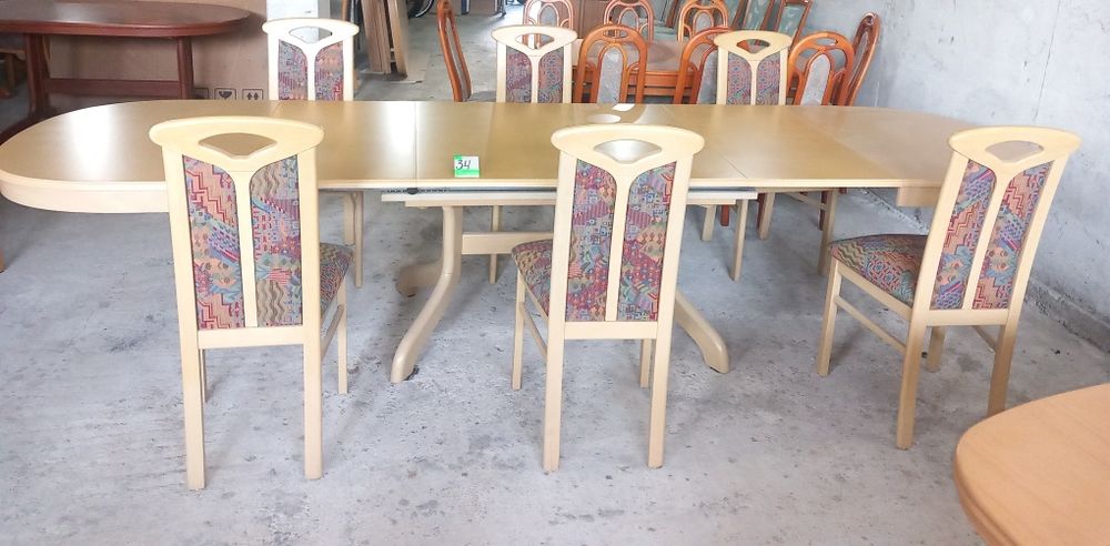 Комплект масивна разтегателна маса с 6 стола и много нива на разтягане