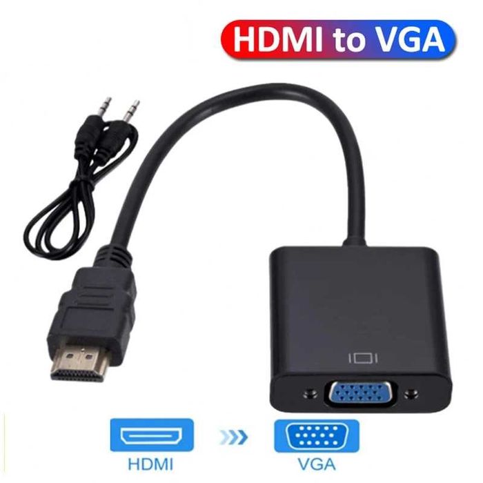 Convertor HDMI la VGA + cablu audio + adaptor micro HDMI si mini HDMI