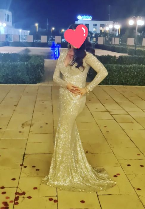 Rochie gala argintie cu trena