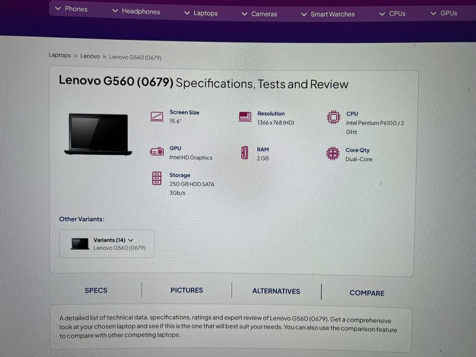 Lenovo G560 2 RAM+intel pentium+250 HDD