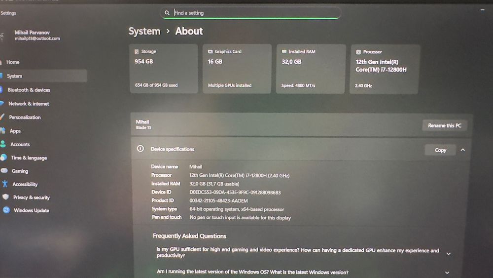 Razer Blade Advanced Model i7 | RTX 3080 | 32GB RAM | 1TB SSD | 360Hz