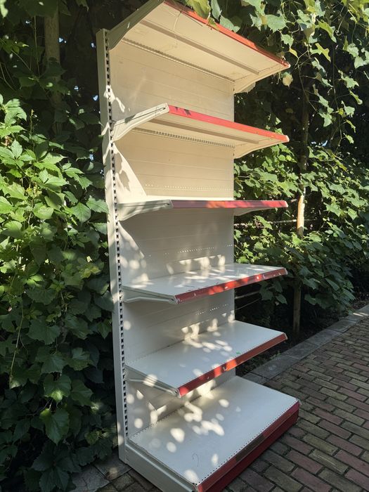 5 Rafturi metalice gondolă magazin, 6 polițe + bază, foarte solid, stare bună