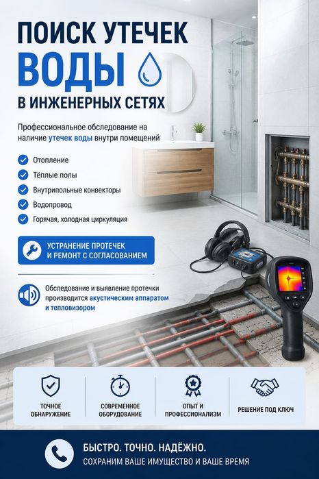 Поиск утечки воды в инженерных сетях.