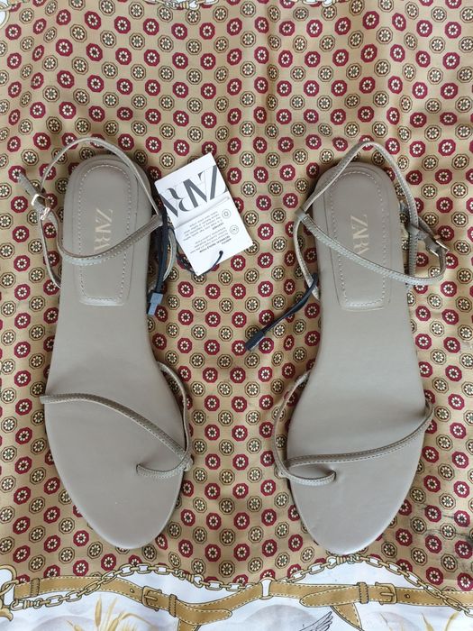 Sandale piele naturala olive kaki verzi Zara Massimo Dutti