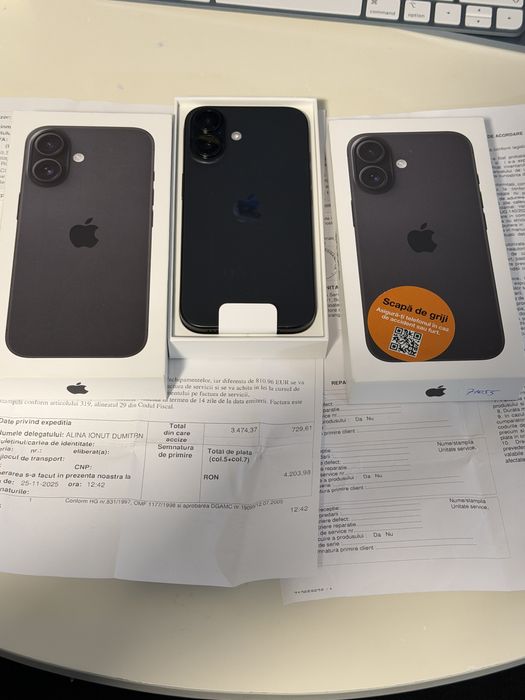 2 Iphone 16 - Noi  negre - 2 ani Garantie -128 Gb