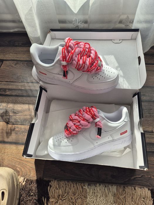 Nike Air Force 1 Low x Supreme White – Custom Rope Laces – Mărimea 39