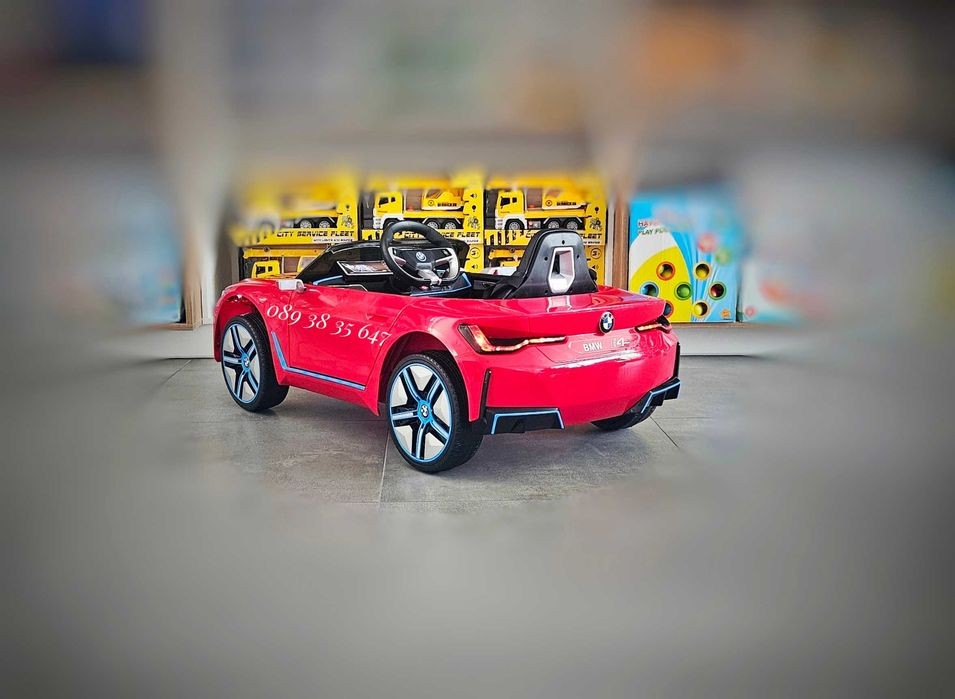 ТОП ЦЕНА!НОВО!Акумулаторна кола BMW I4 с 12V,кожена седалка,EVA гуми