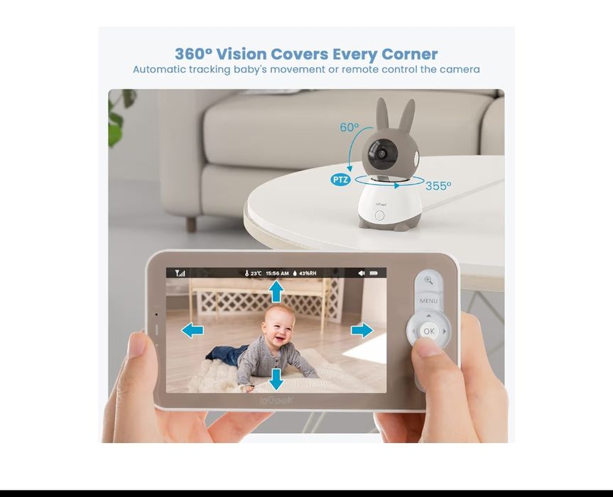 Monitor pentru bebeluși ieGeek 2K cu ecran divizat,