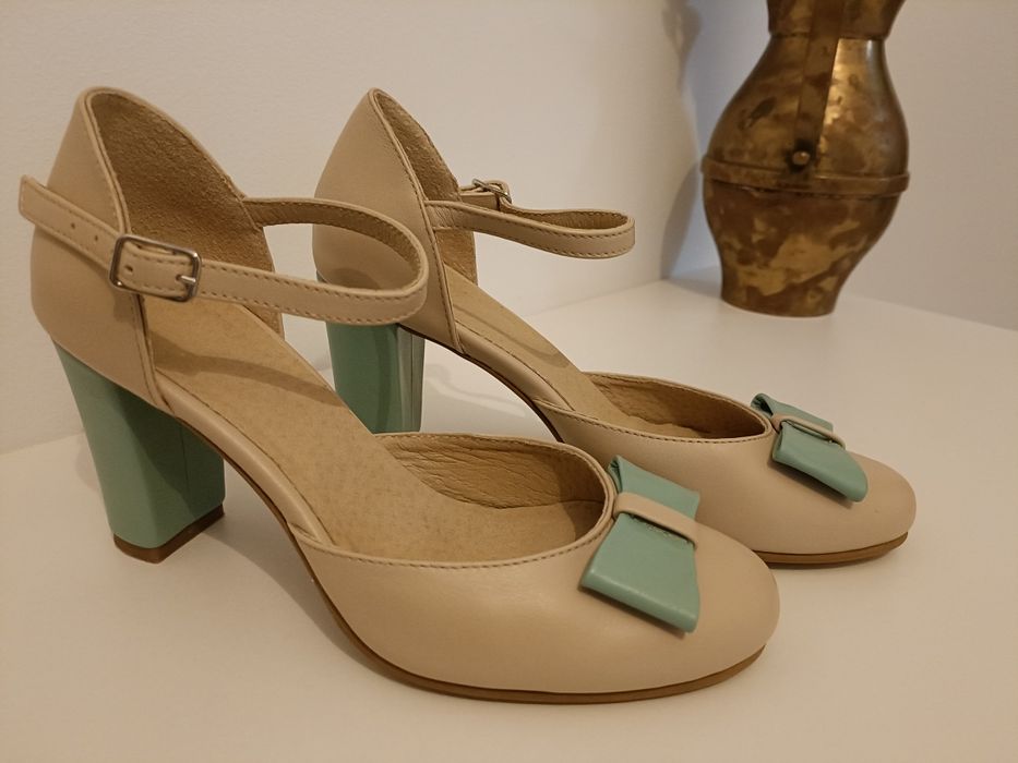 Pantofi piele naturală crem