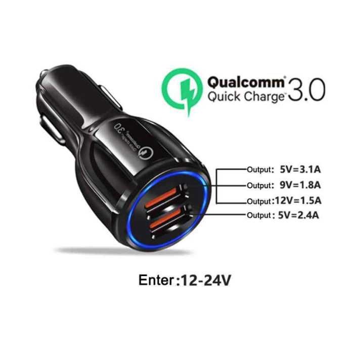 USB зарядно за кола Quick Charge 3.0 с 2 порта 30W