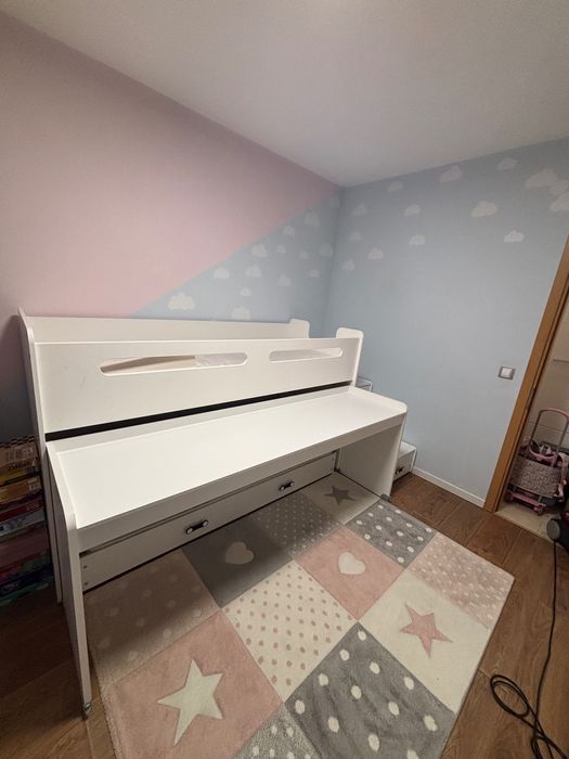 Детско триетажно легло с модул стълби, бюро и три матрака