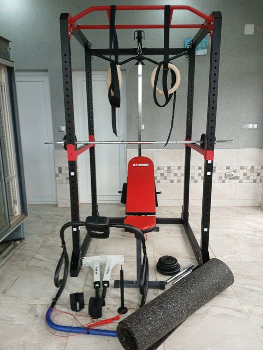 Уникална Фитнес клетка, скрепец, лост, тежести, гумена стелка, стойки