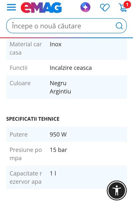 Espressor manual Saeco Poemia HD8325/09, 950W, 15 bar, 1l, Negru/Inox