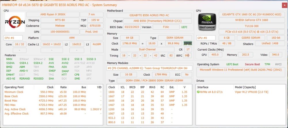 Ryzen 9 3950x, 64ram, gtx 1660