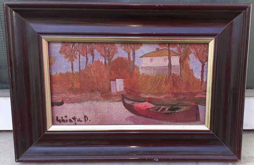 Tablou vechi - barci in amurg - semnat Ghiata D