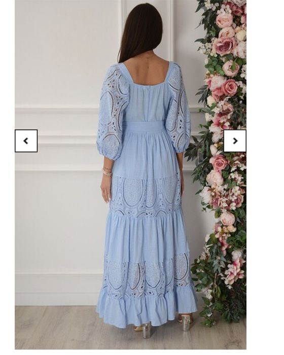 Дълга рокля лен и памучна дантела