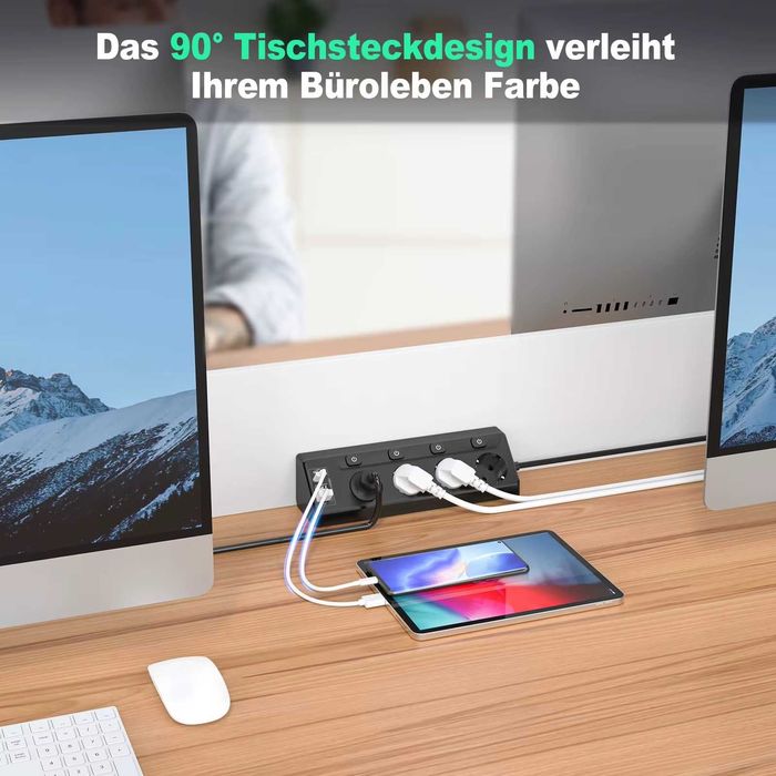 Priza HITRENDS de colt cu 4 prize, 2 usb A si 2 usb C, neagra sau alba