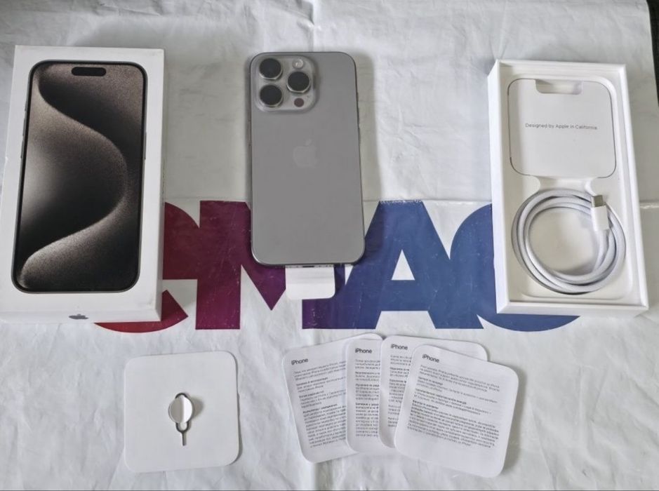 КАТО НОВ 256GB iPhone 15 Pro ЕМАГ Гаранция 2025 г. Natural | Сив