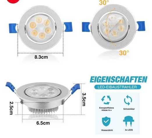 Set de 5 de spoturi LED încastrate, spot LED rotativ pentru tavan