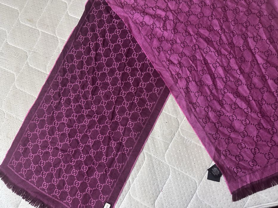 Gucci Grey GG Monogram Wool Scarf Size 48/180cm