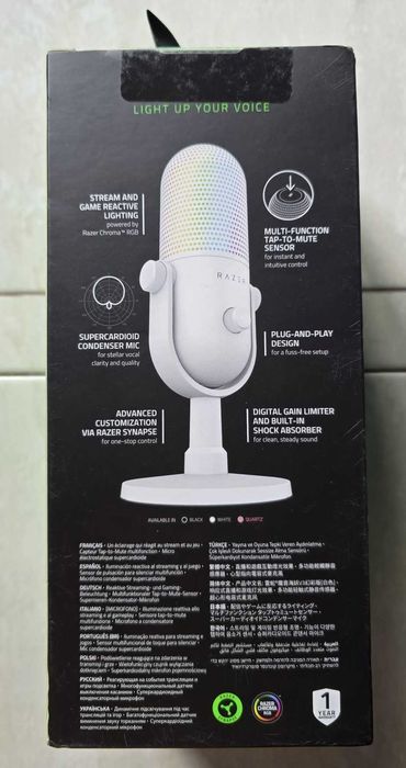 Microfon Razer Seiren V3 Chroma RGB USB, frecventa raspuns 20 Hz -20000 Hz, sensibilitate 34 dB, Alb