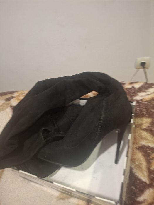 Cizme lungi elegante piele întoarsă negre