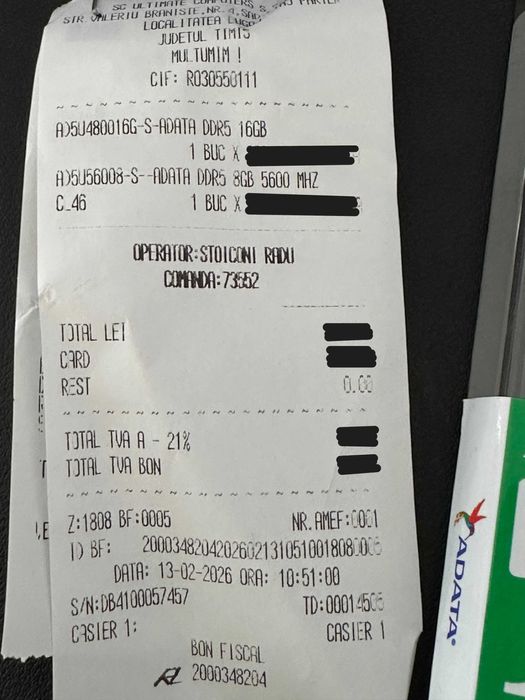 8GB RAM DDR5 5600MHz CL46