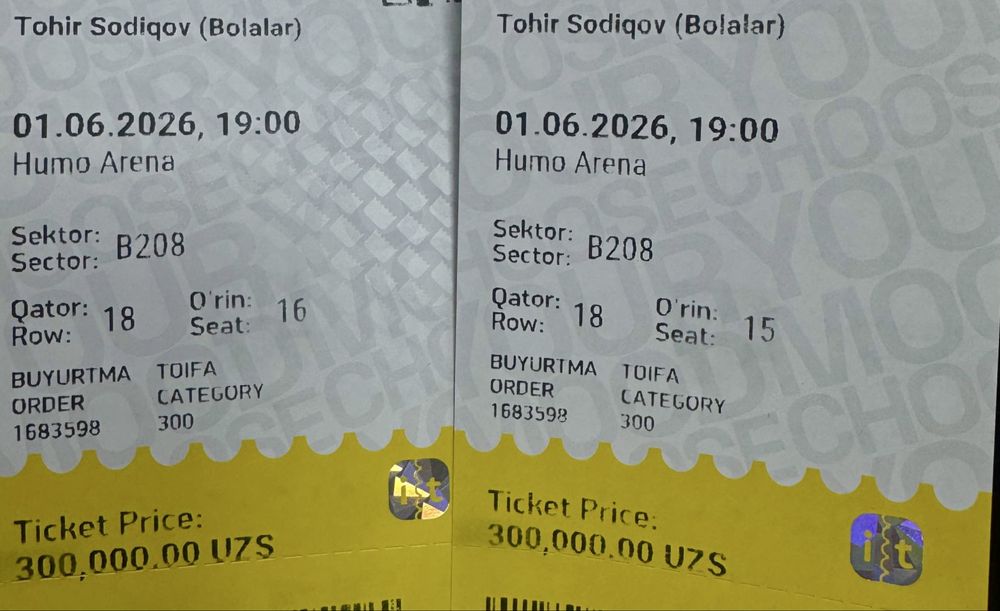 Tohir Sodiqov konsertiga bilet