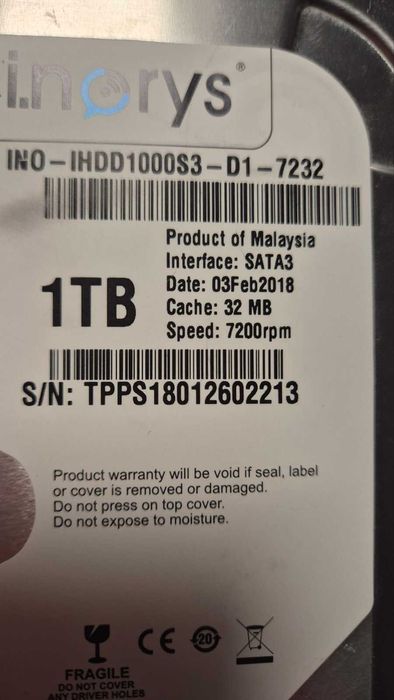 Твърд диск 1TB 3,5 INO-IHDD1000S3-D1-7232, SATA3 7200RPM 32MB