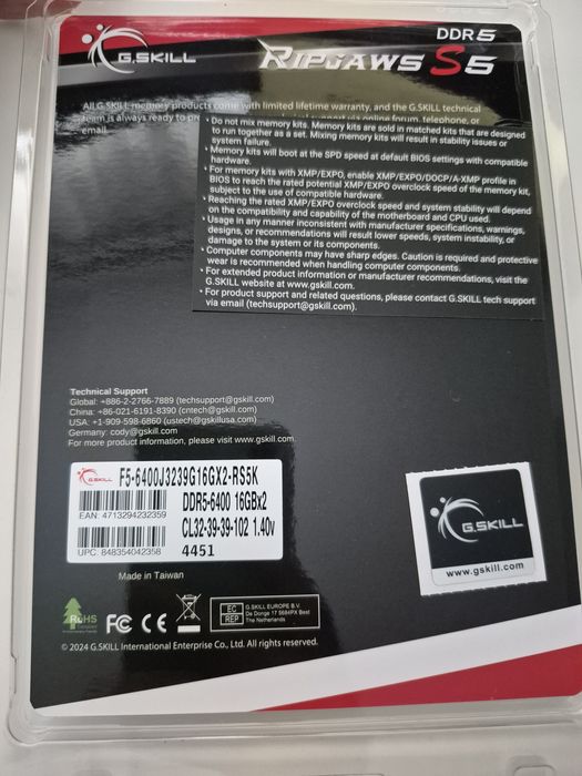 G.SKILL Ripjaws S5 32GB (2x16GB) DDR5 6400MHz CL32 low profile (33mm)