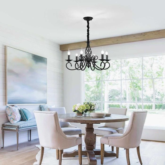 Candelabru rustic, Ganeed, lustra vintage, 6 brate, E14, negru