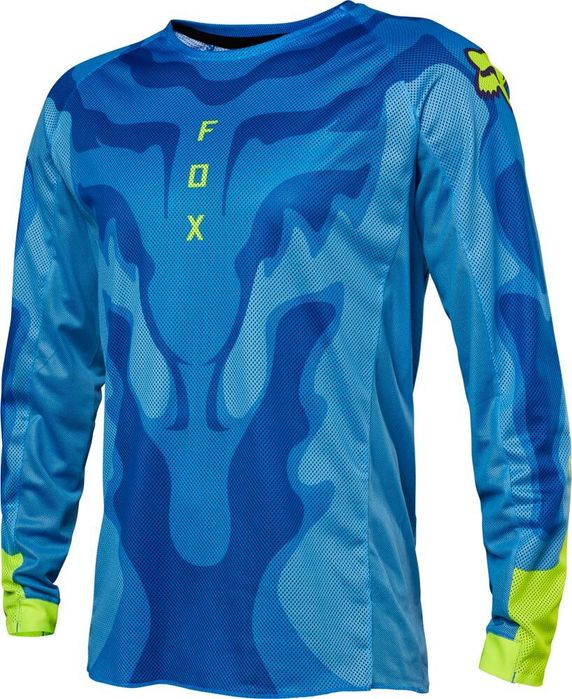 Tricou Bluza Moto FOX Airline Exo Albastru Galben, Tricou Motocross,
