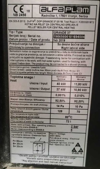 Centrala termica pe peleti ALFA PLAM Grande 37 kW