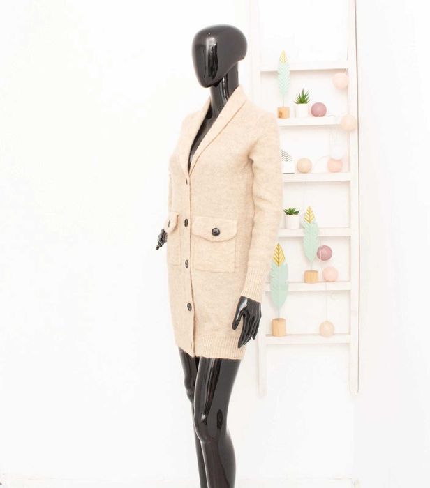 MALENE BIRGER оригинална дамска жилетка мохер и вълна бежова с кожа S