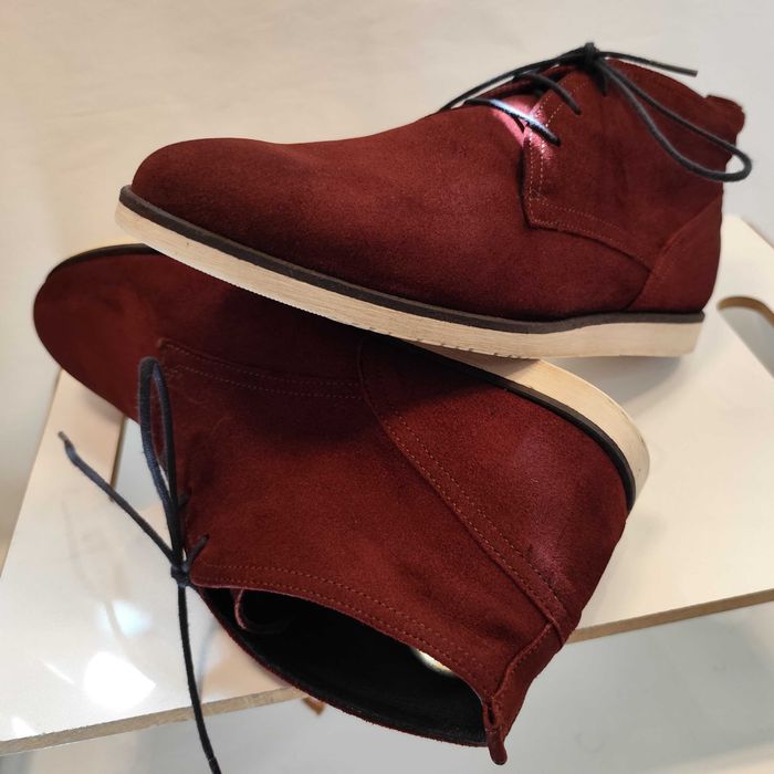 Ghete derby chukka plain toe Pat Calvin 43 casual suede piele naturala moale caramiziu