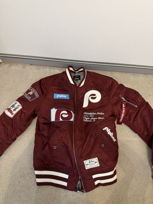 Men's Philadelphia Phillies New Era x Alpha Industries Maroon Full-Zip Bomber Jacket