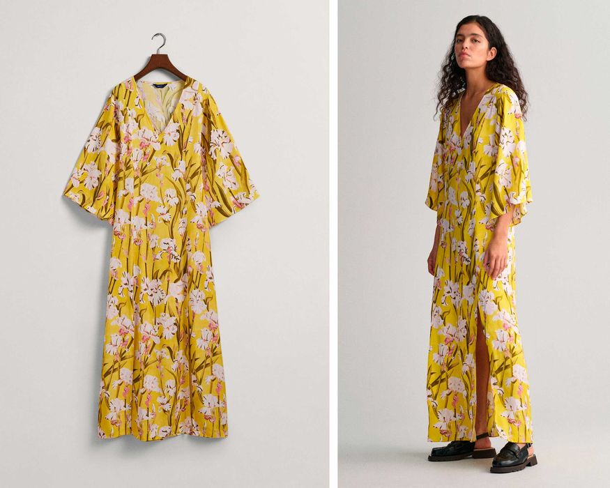 GANT Iris Floral Жълта рокля на цветя Ирис Размер UK 12 / L