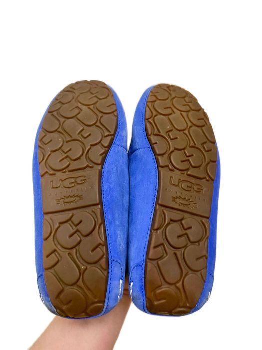 UGG Ansley mocasini damă piele întoarsă albastru electric + blană naturală | papuci premium confort iarnă | EU 38