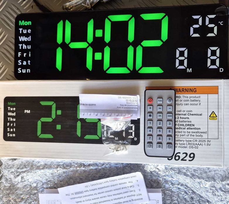 Голям дигитален LED часовник за стена с дистанционно и термометър (Модел DS-6629)
