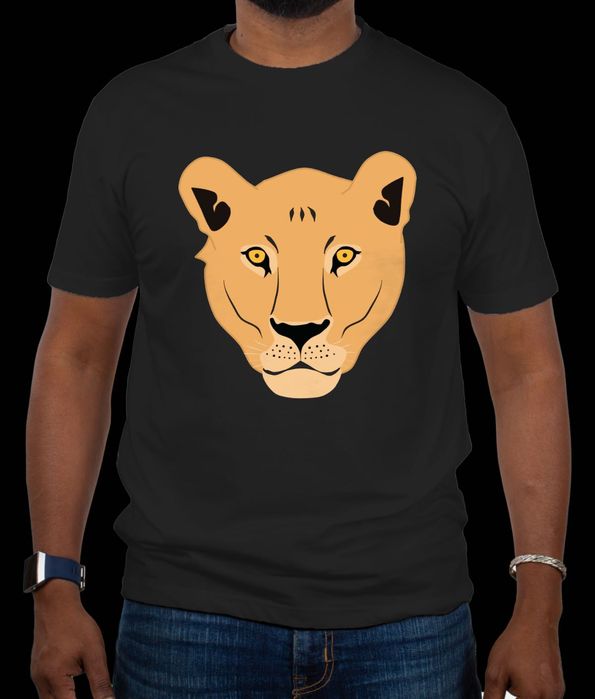 Тениска черна памучна със щампа Лъв - Лъвица