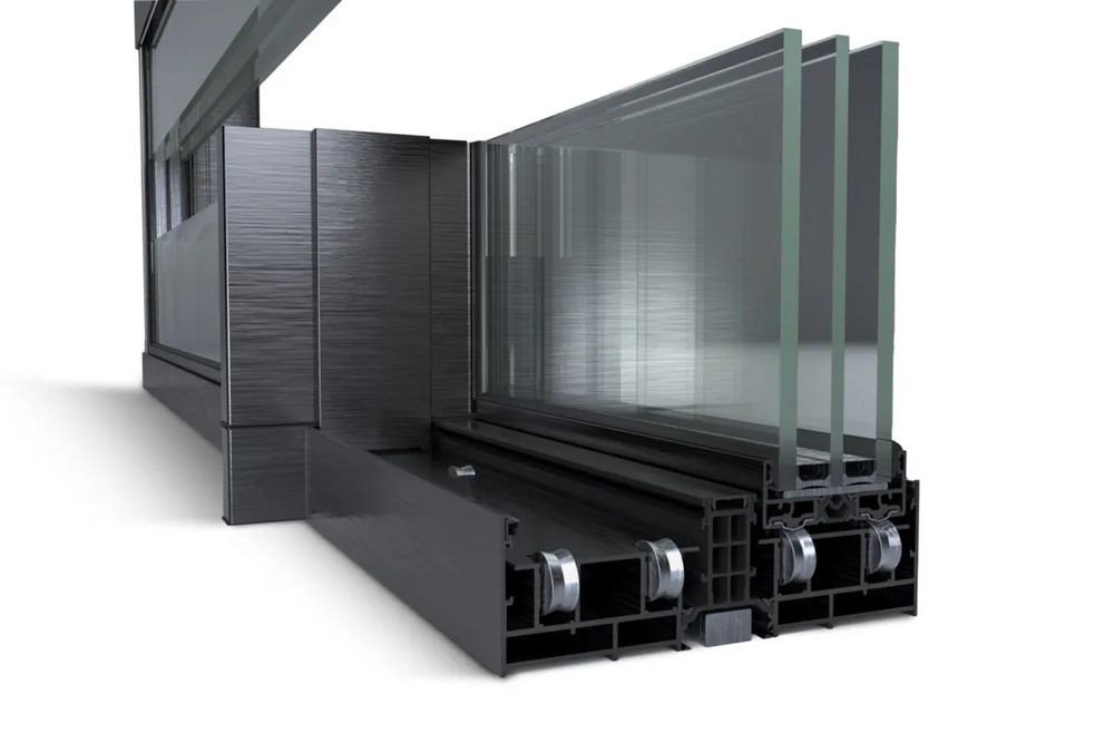 Нов Плъзгащ алуминиев прозорец / sliding door/ витрина с врата – 3800 x 2540 мм - профил Cortizo Vision Plus