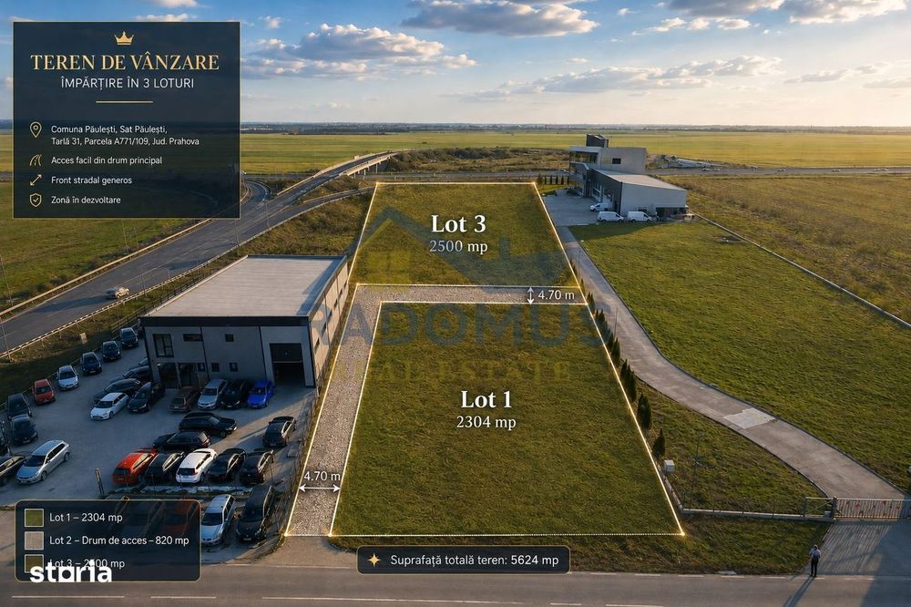 Teren industrial intravilan – 2 loturi – Posibilitate rate – acces DN1