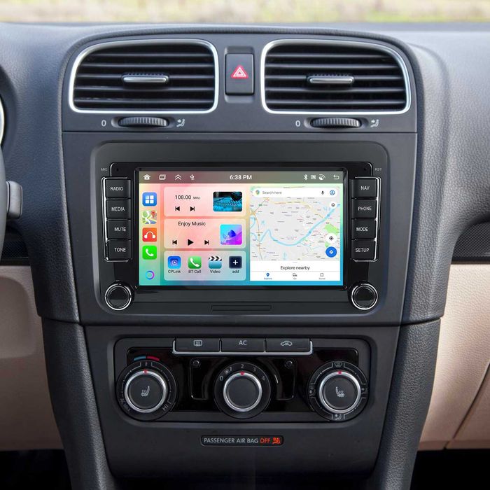 Navigatie Android Auto 7inch 4GB RAM 64GB ROM CarPlay GPS WiFi Bluetooth Octa-Core VW Passat Golf Polo Jetta Sharan Skoda Seat Android 15, Plug&Play