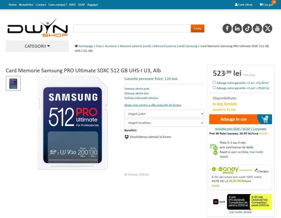 Vand sau schimb card SD Samsung Pro Ultimate 512 GB V30 200/130