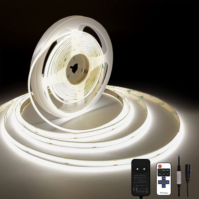 Bandă LED COB 10M 4000K cu telecomandă RF și sursă – 384 LED/m