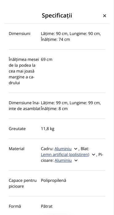 Set terasa Jysk (masa, 2 scaune cu perne)