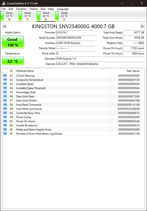 SSD NVMe M.2 Kingston NV2 4TB 100% Life